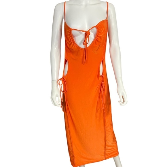 Women's Cut Out Detailed Sleeveless Orange Dress - Picture 2 of 7